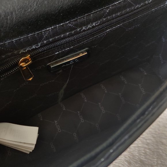 NWT ALDO Black Chevron Quilted Purse Shoulderbag Crossbody Turnlock - Picture 9 of 12